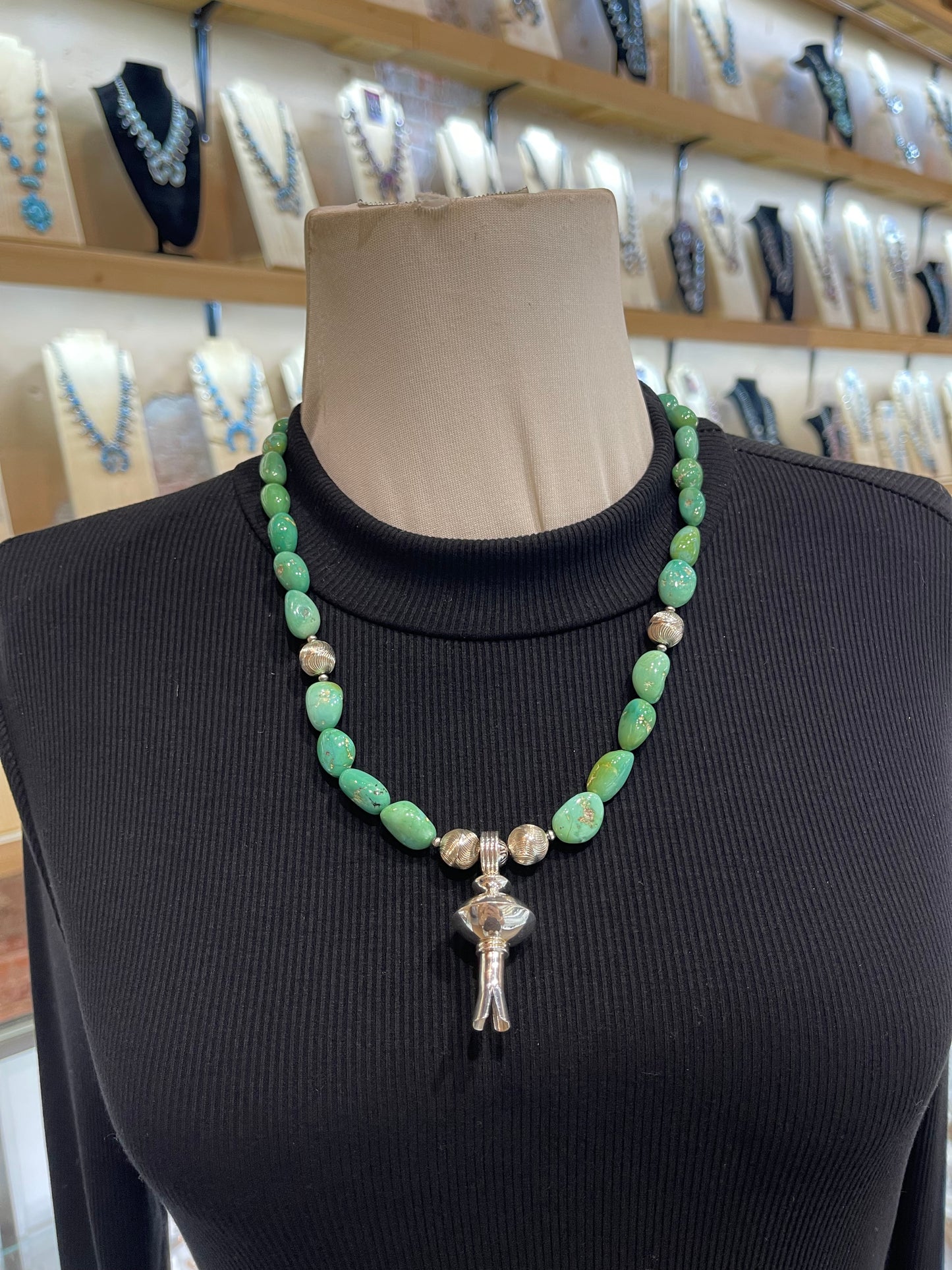 22" Sonoran Gold Turquoise Chunk Bead Necklace w/Blossom Pendant