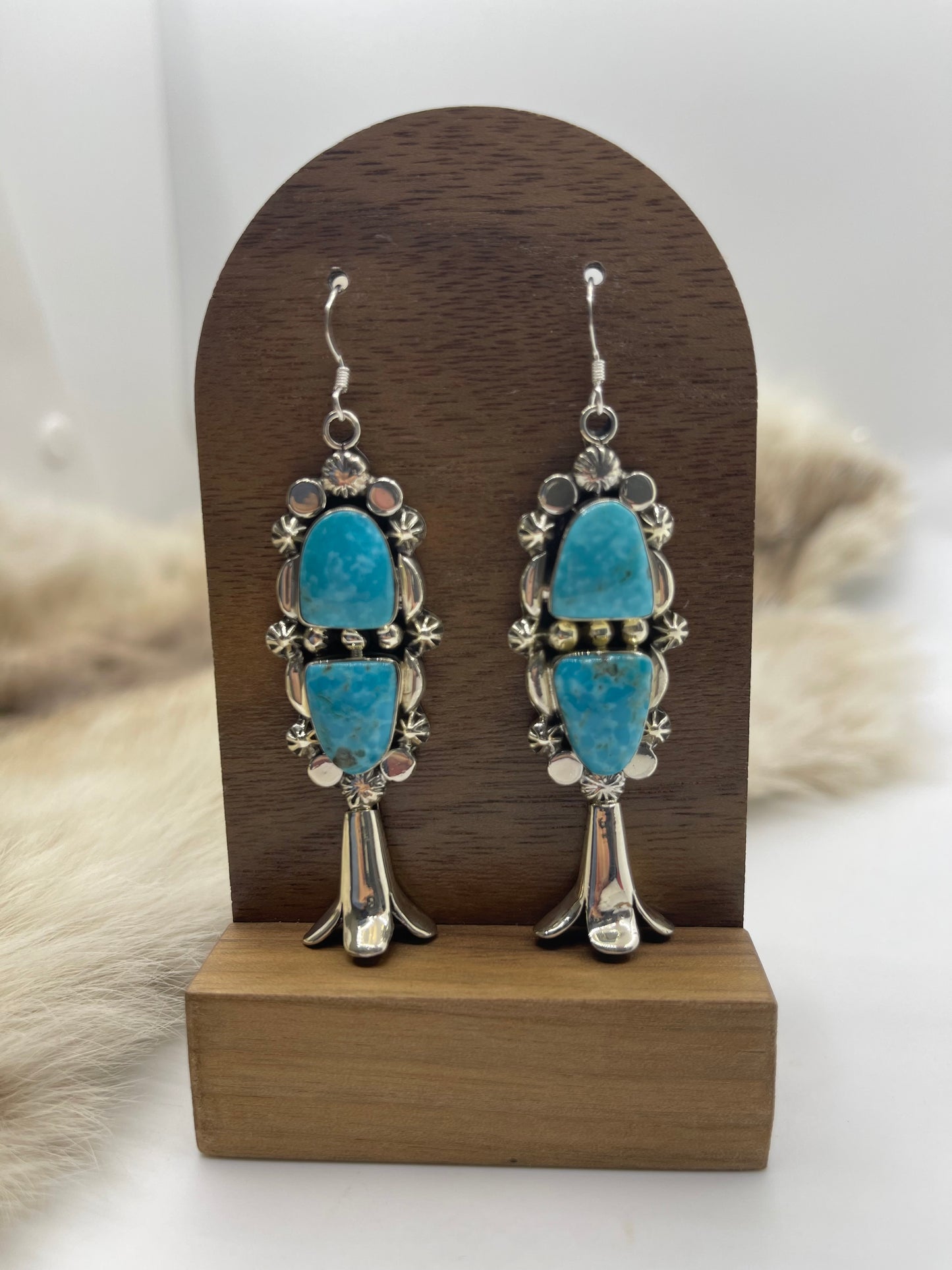 2 Turquoise Stone Blossom Dangles By Emerson Delgarito, Navajo