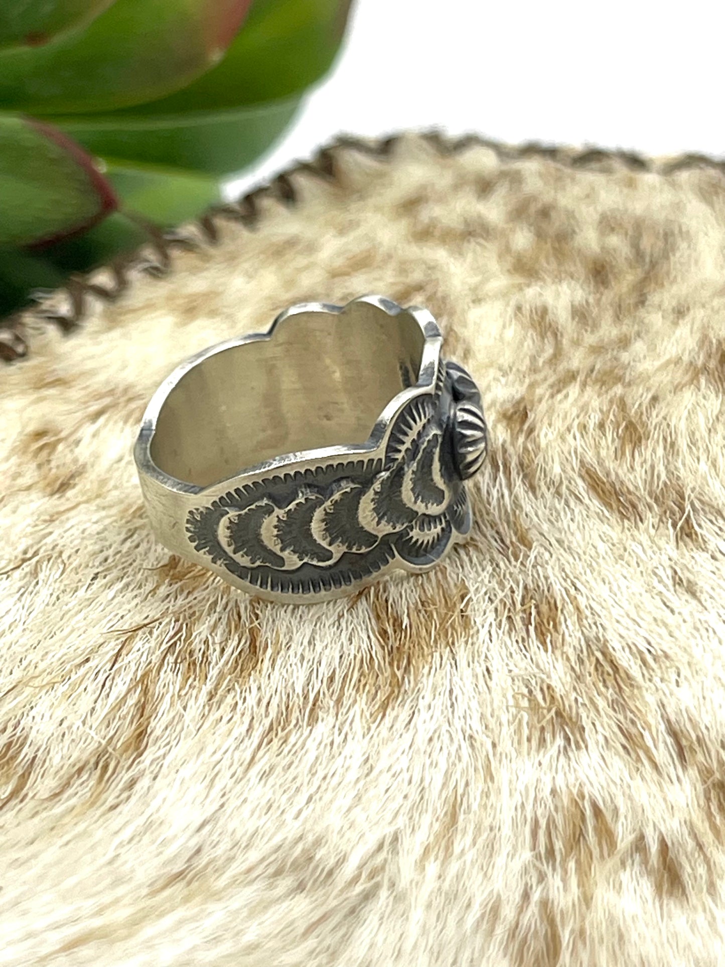 9.0 Sterling Silver Stamp Ring by Benny Ramone, Navajo