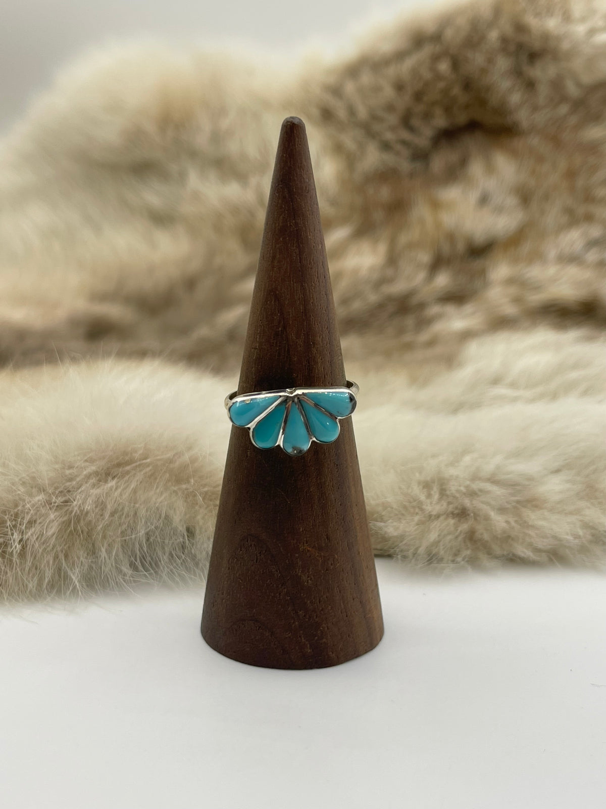 5.5 Half Cluster Inlay Turquoise Ring by Velda Nastacio, Zuni