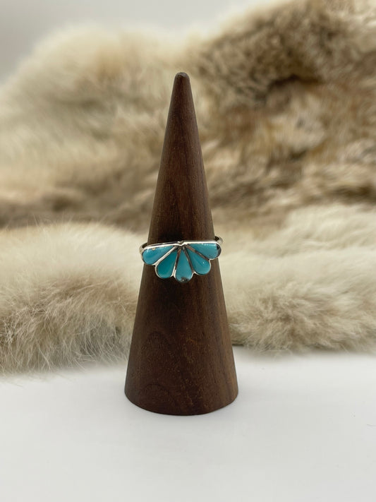 5.5 Half Cluster Inlay Turquoise Ring by Velda Nastacio, Zuni