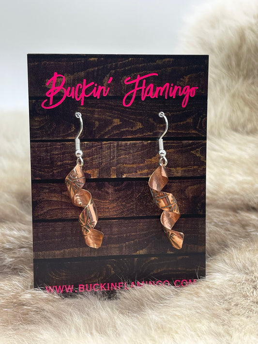 Stamped Copper Spiral Dangle Earrings by Felicia Etsitty, Navajo