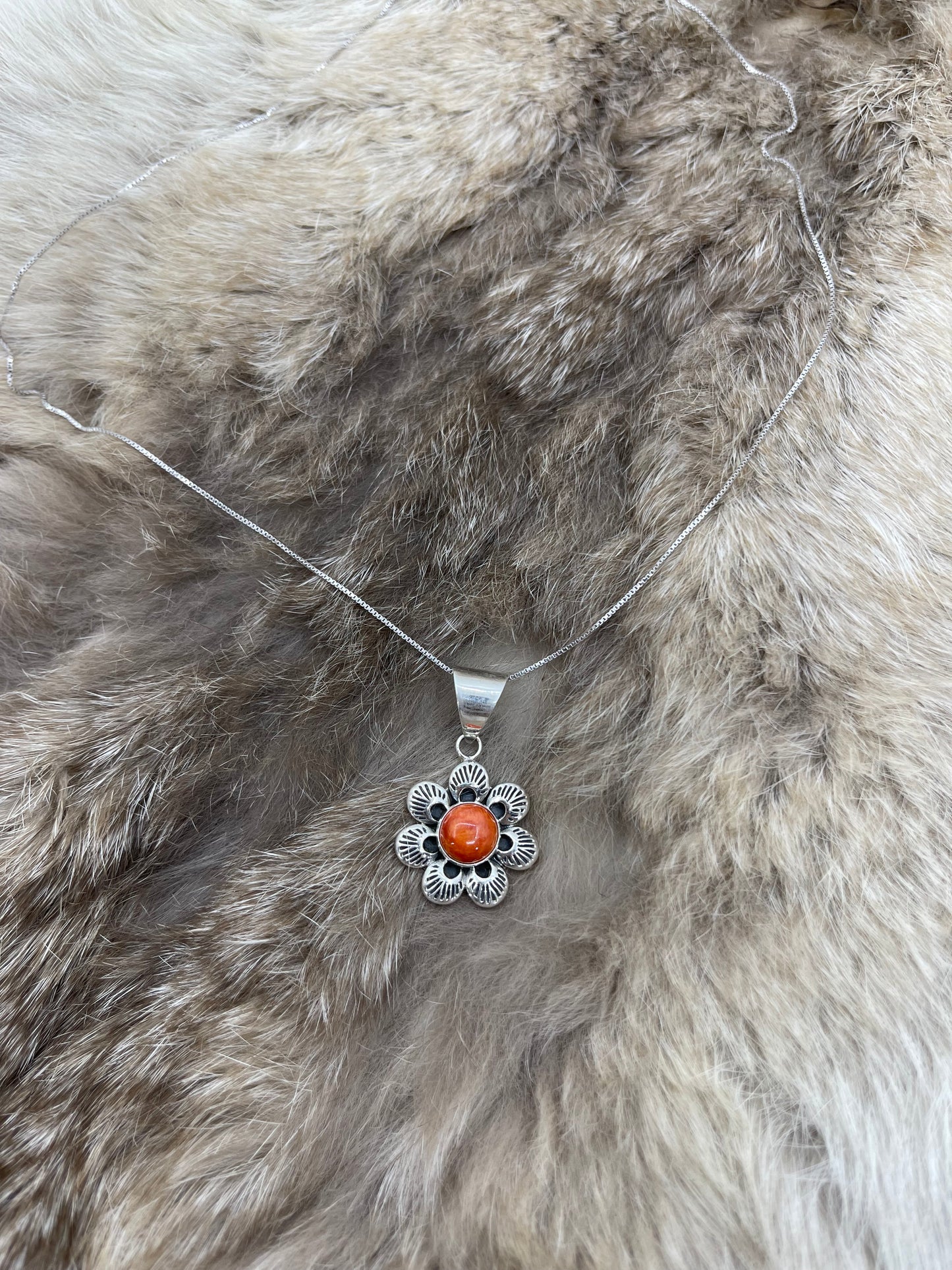 20" Red Spiny Flower Necklace with 6.7mm Bail