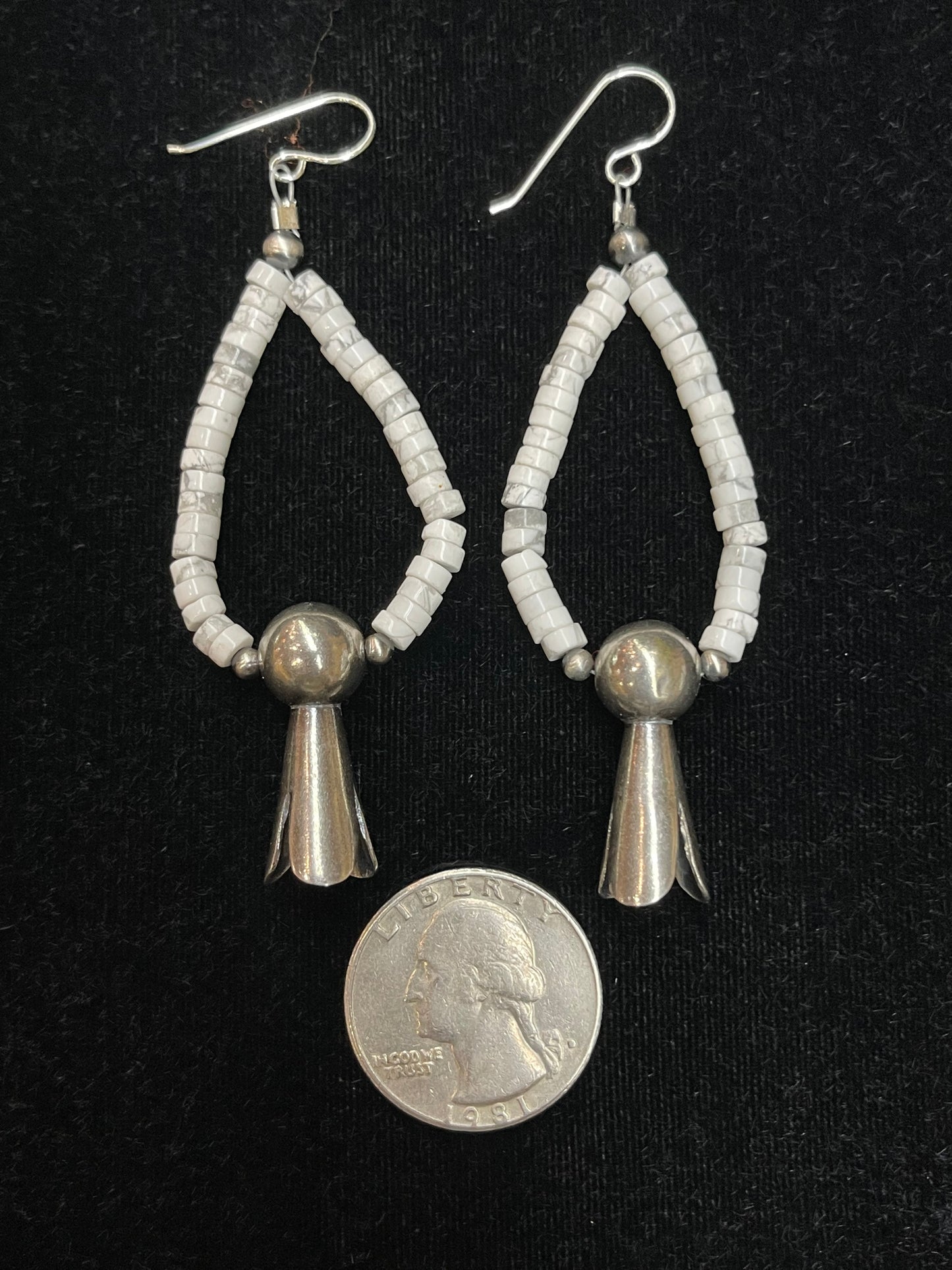 Dangle Earrings with Howlite Heishi Beads and Blossoms