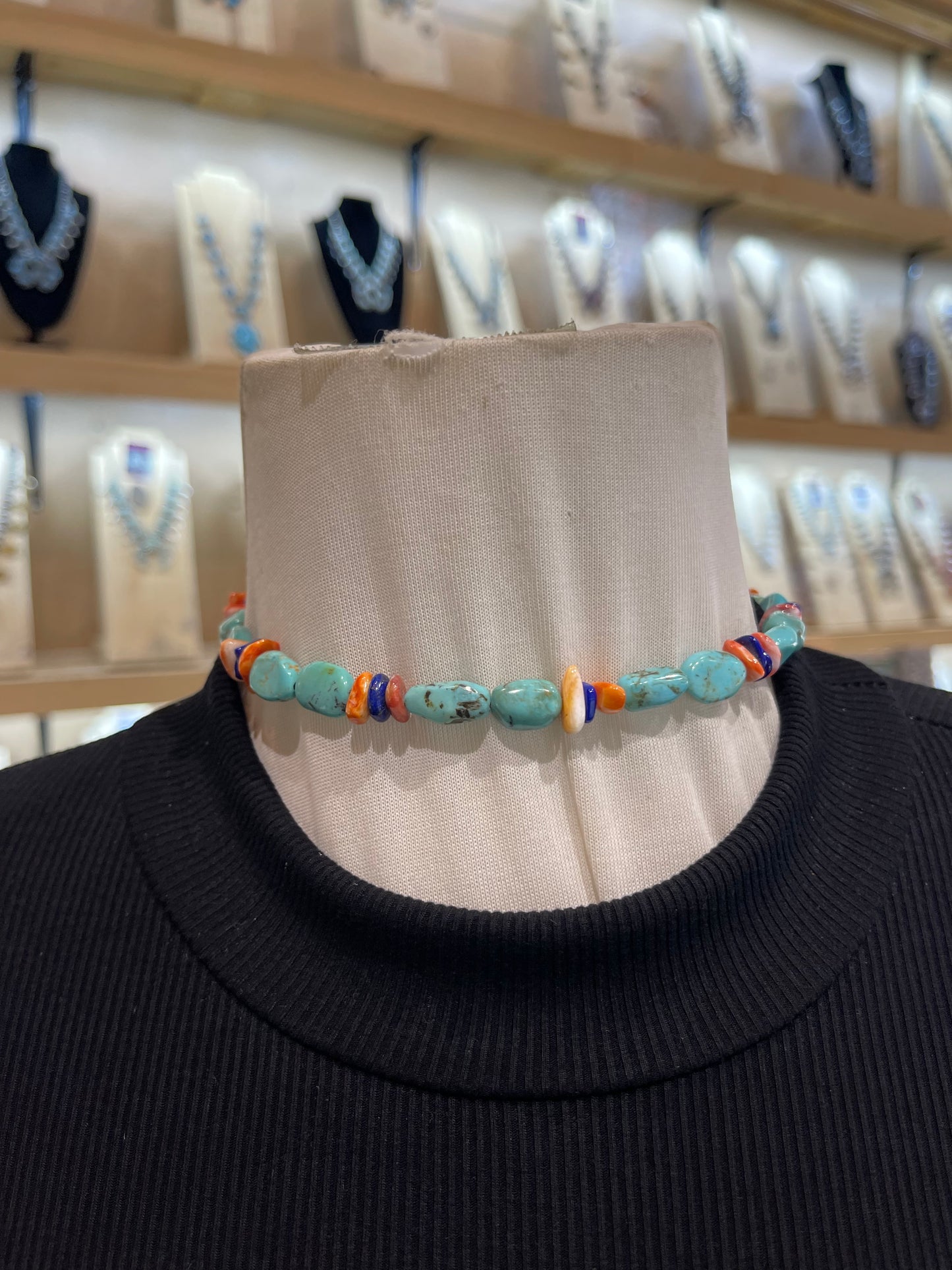 Turquoise, Lapis, & Spiny Memory Wire Choker