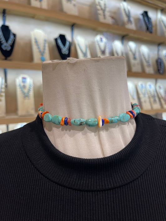 Turquoise, Lapis, & Spiny Memory Wire Choker