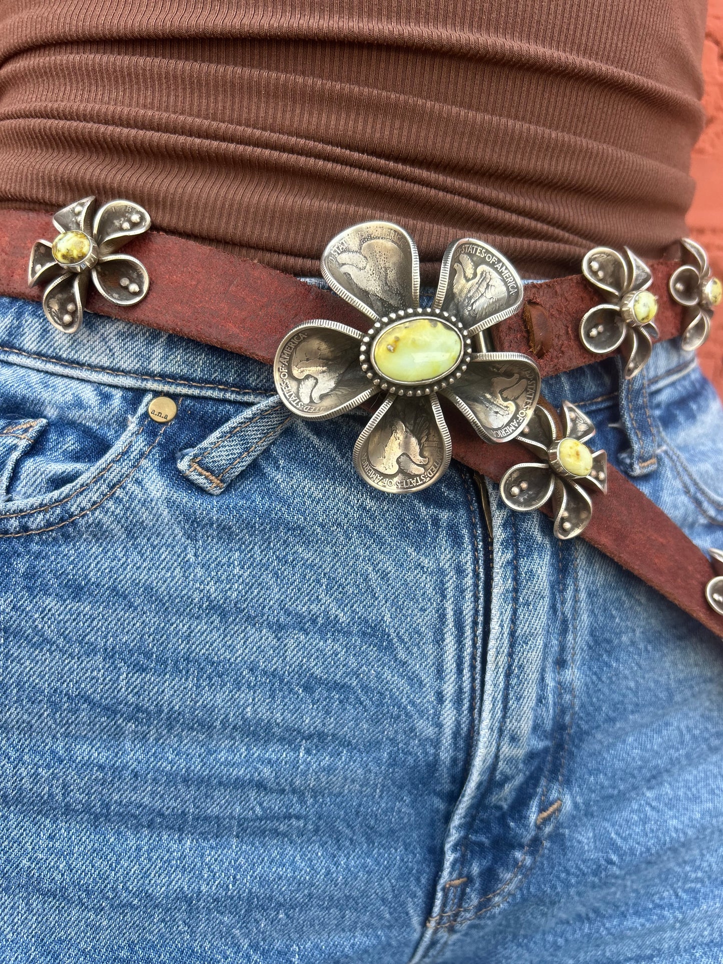 Silver Liberty Dollar Coins on Leather Belt by James Begay, Jr., Navajo