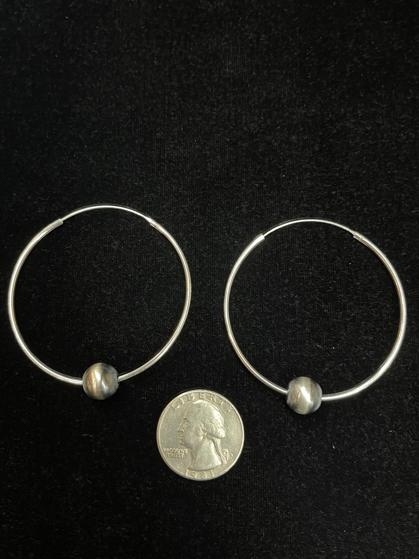 Silver Hoop Earrings with 10mm Navajo Pearls