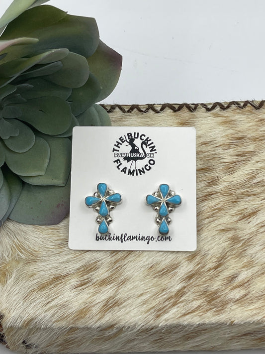 Turquoise Cross Post Earrings by Pino Yazzie, Zuni