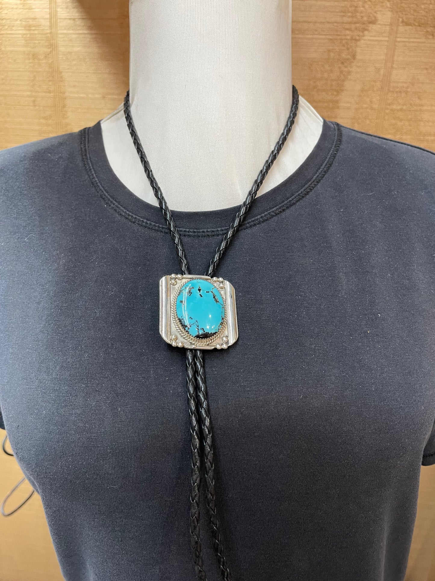 Kingman Turquoise Bolo Tie by Kenny Calabaza, Zuni