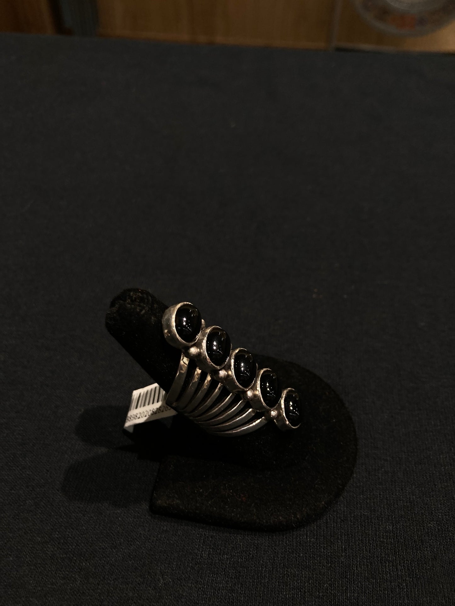 8.5 5 Stone Black Onyx Ring by Thomas Yazzie, Navajo