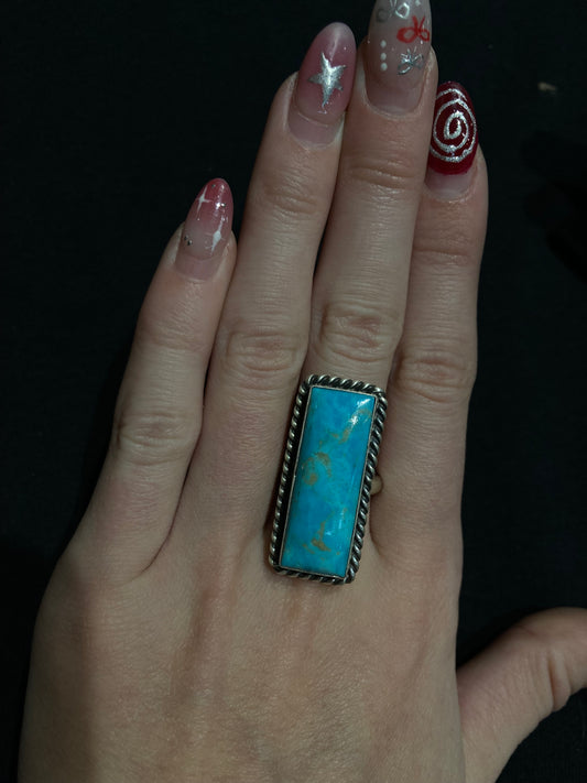 Adjustable Kingman Turquoise Bar Ring by Alfred Martinez, Navajo