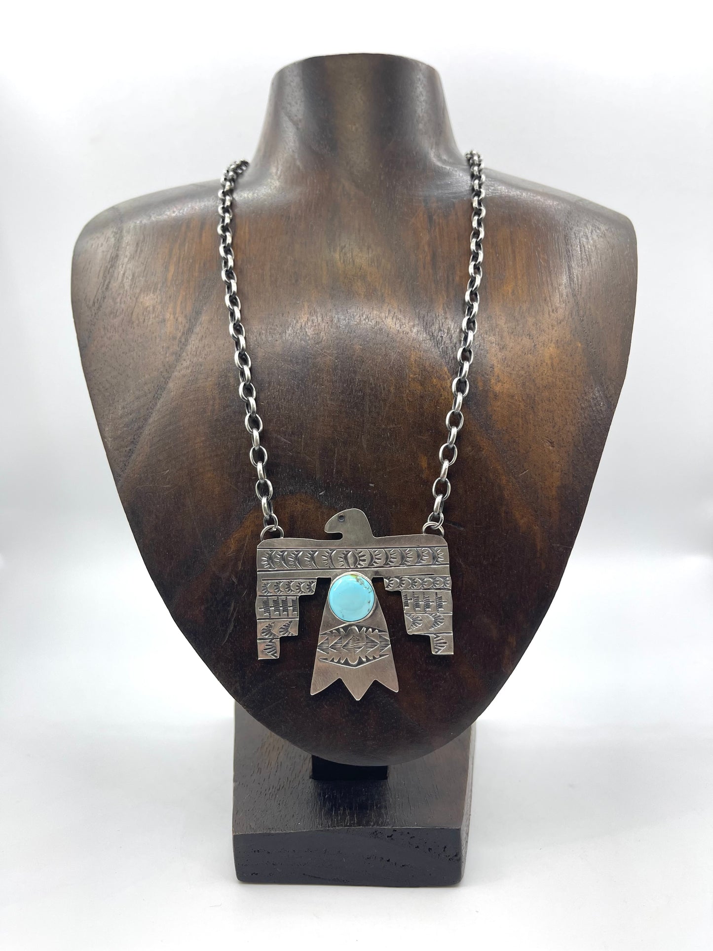 19" Golden Hills Turquoise Thunderbird Necklace by Rick Enriquez, Navajo
