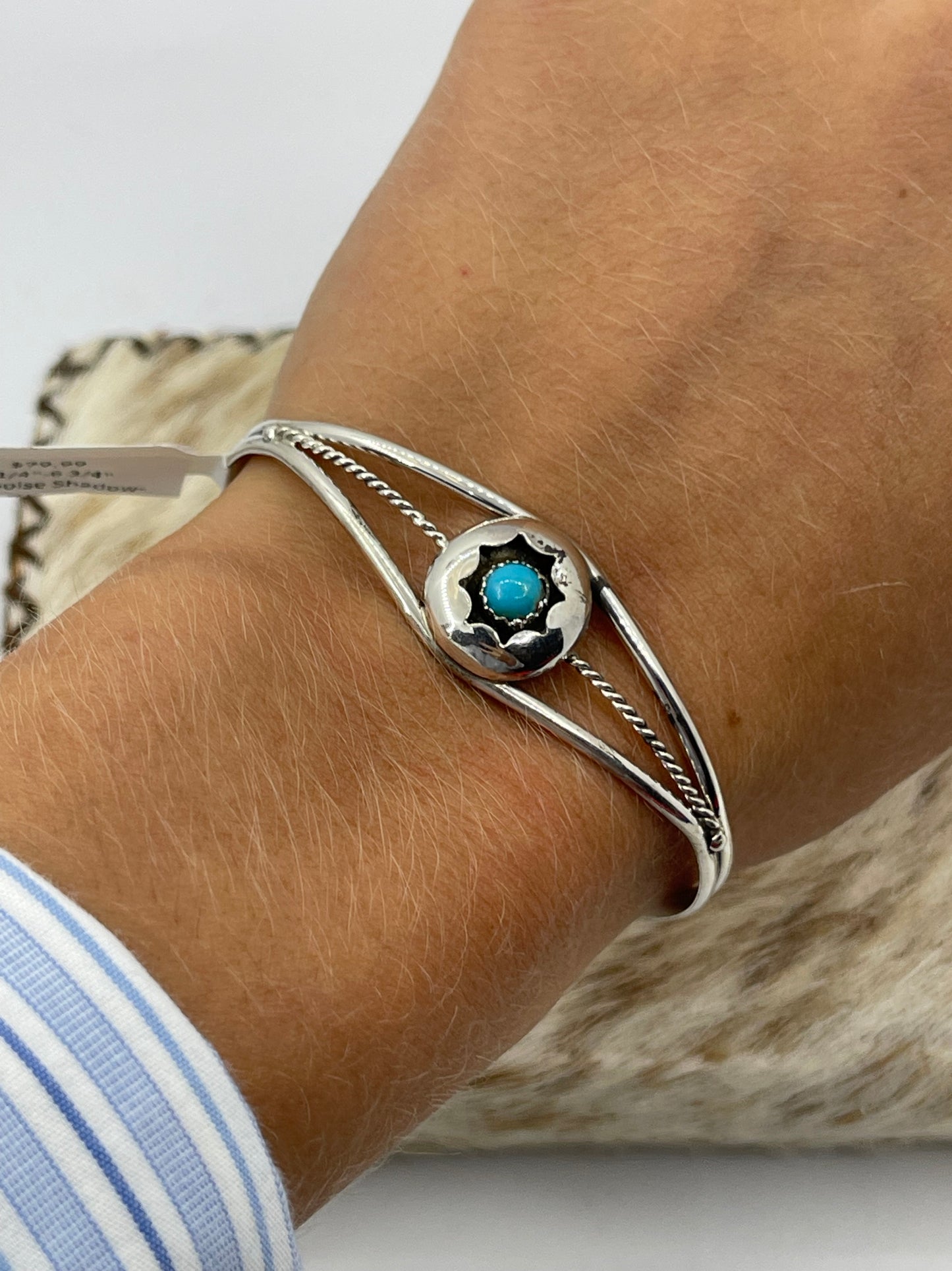 5 1/4"-6 3/4" Turquoise Shadowbox buff by James Spencer, Navajo