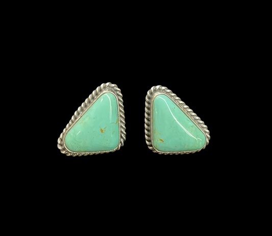 Kingman Turquoise Triangle Post Earrings by Sheryl Kee, Navajo