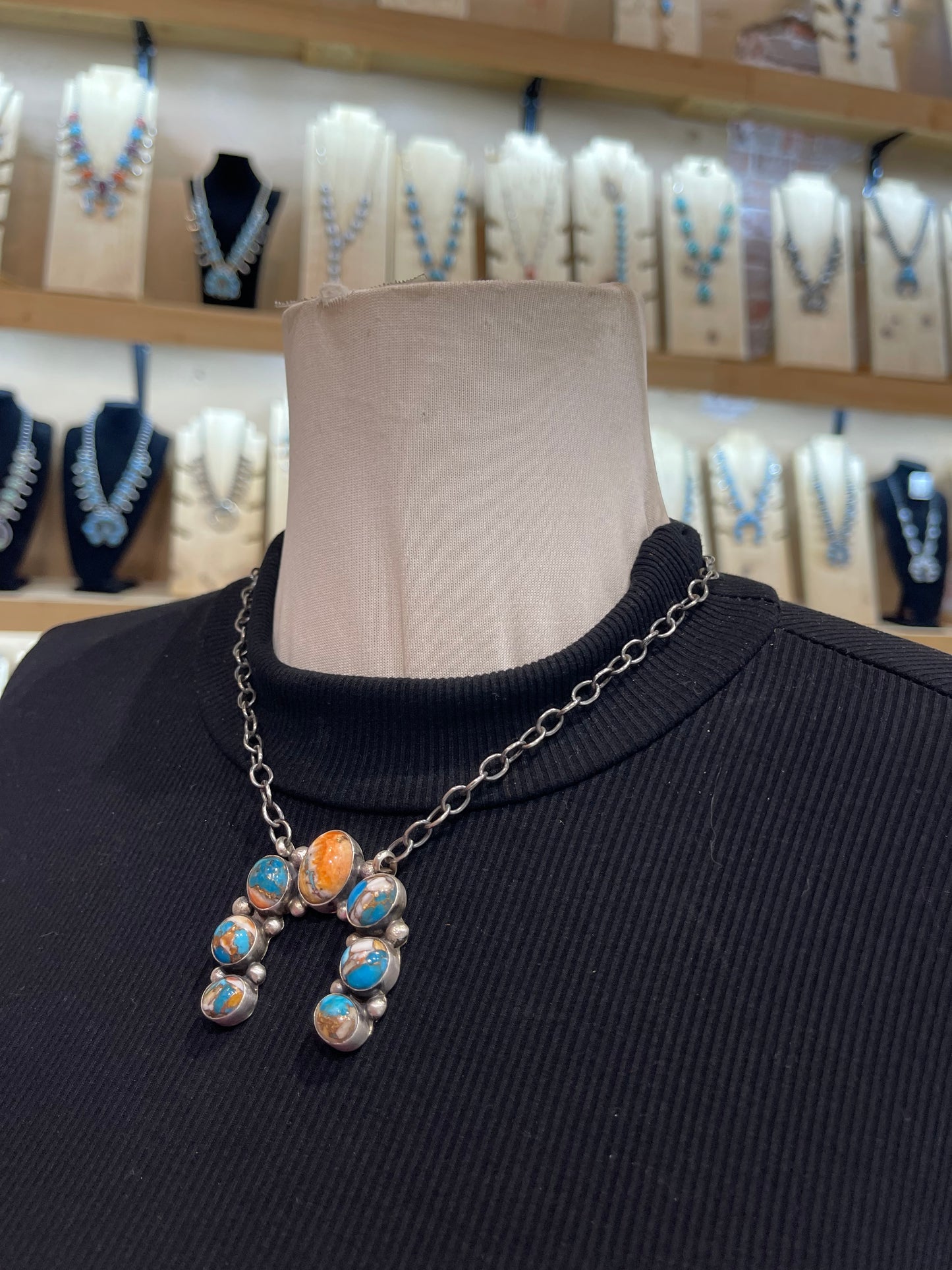 16" Orange Crush Naja Necklace by Augustine Largo, Navajo