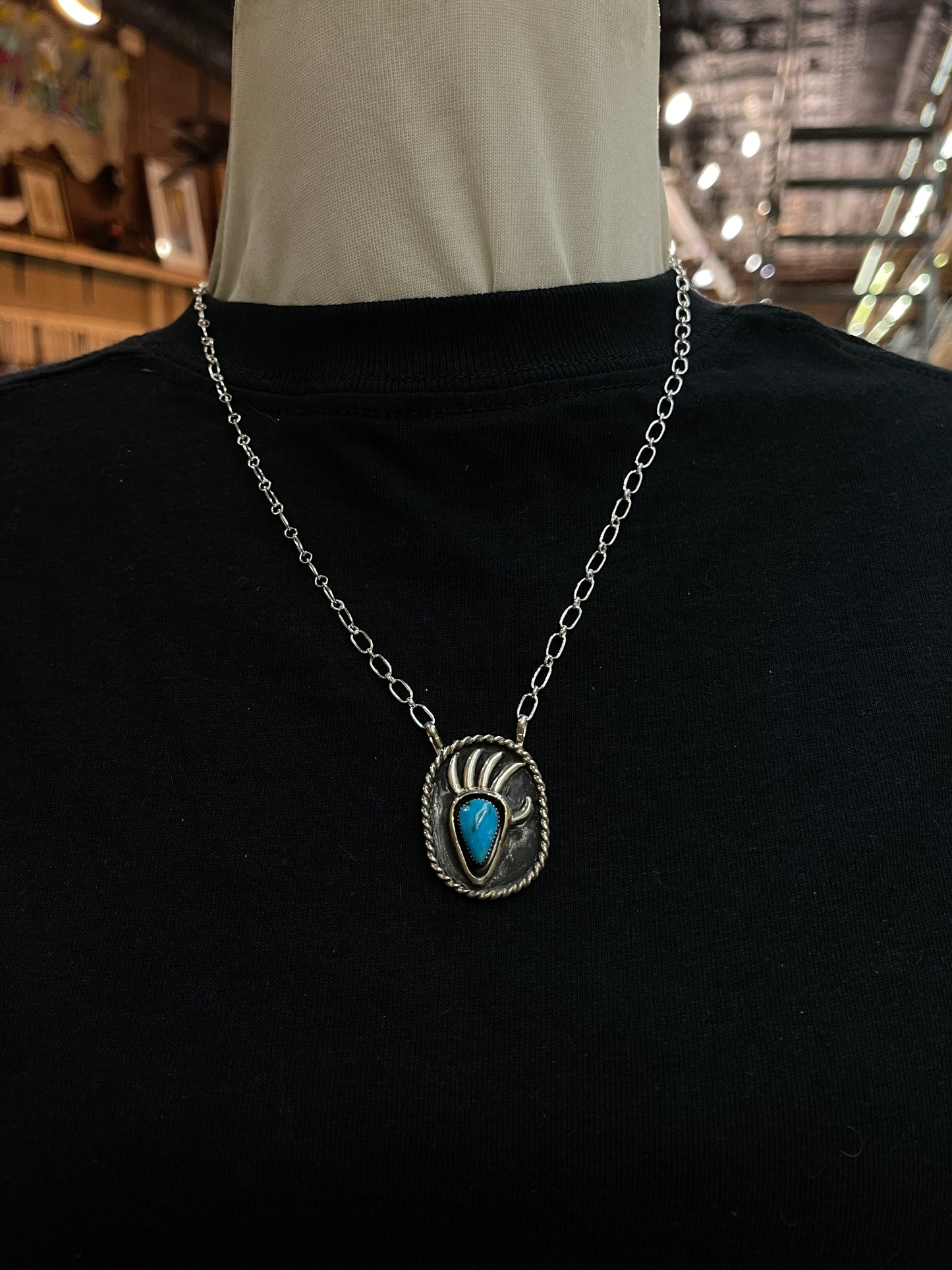 18" Turquoise Bear Paw Necklace by Kimson Belin, Navajo