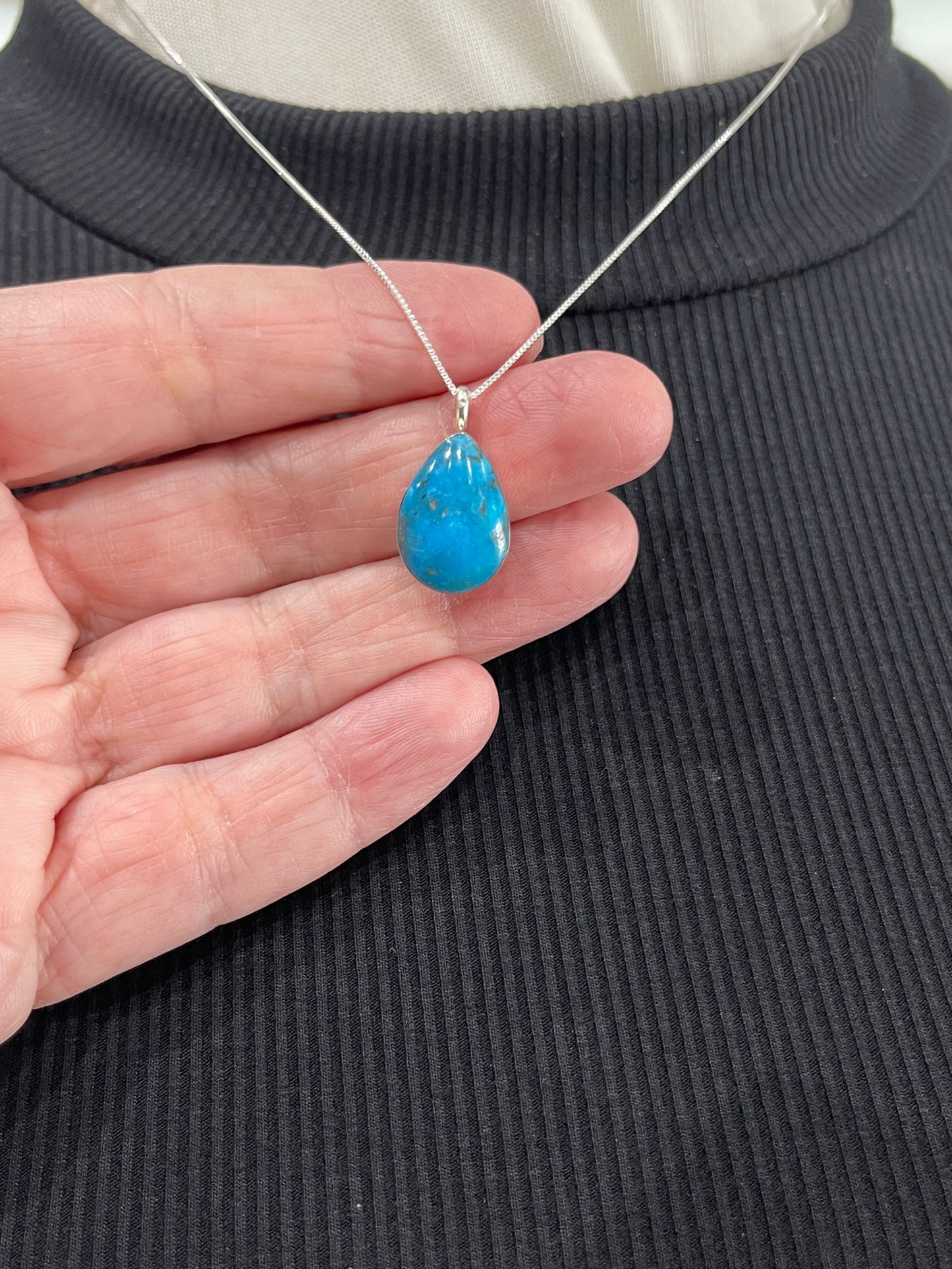 18" Turquoise Teardrop Necklace by Sonyei Coho, Navajo