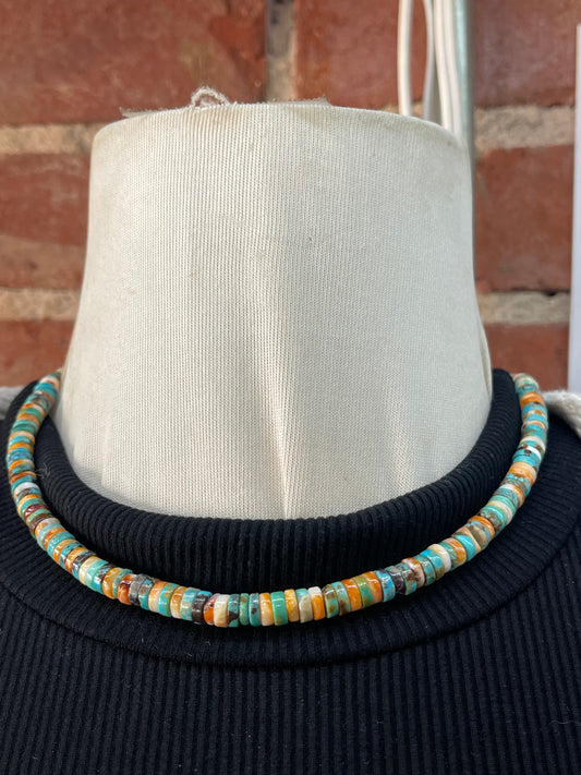 17" 6mm Turquoise and Spiny Oyster Shell Heishi Bead Necklace