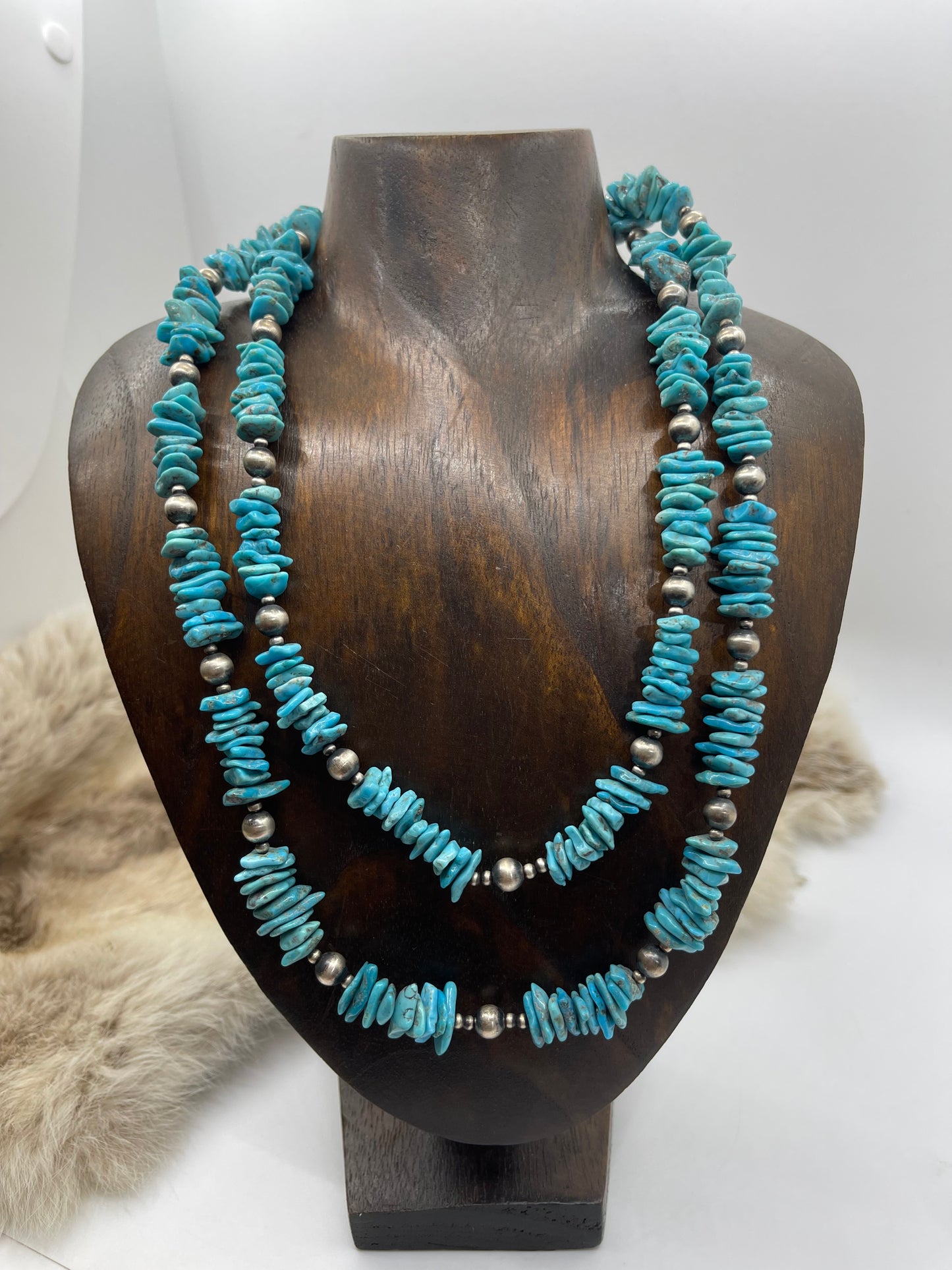 16” & 22” Double Strand Chunky Turquoise Necklace & Earring Set