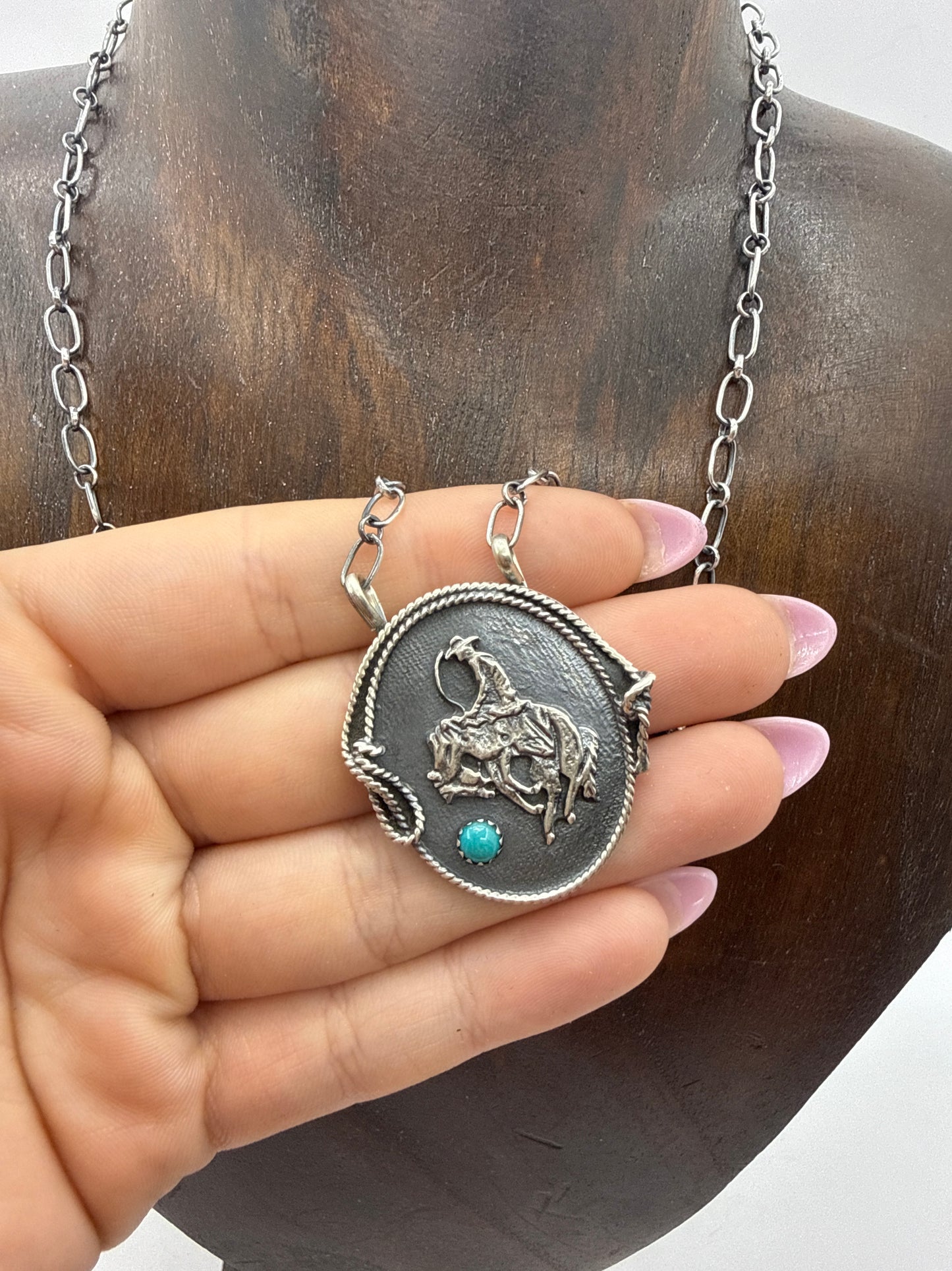 18" Buckin Horse Necklace with Turquoise by Adrienne Gordon, Navajo