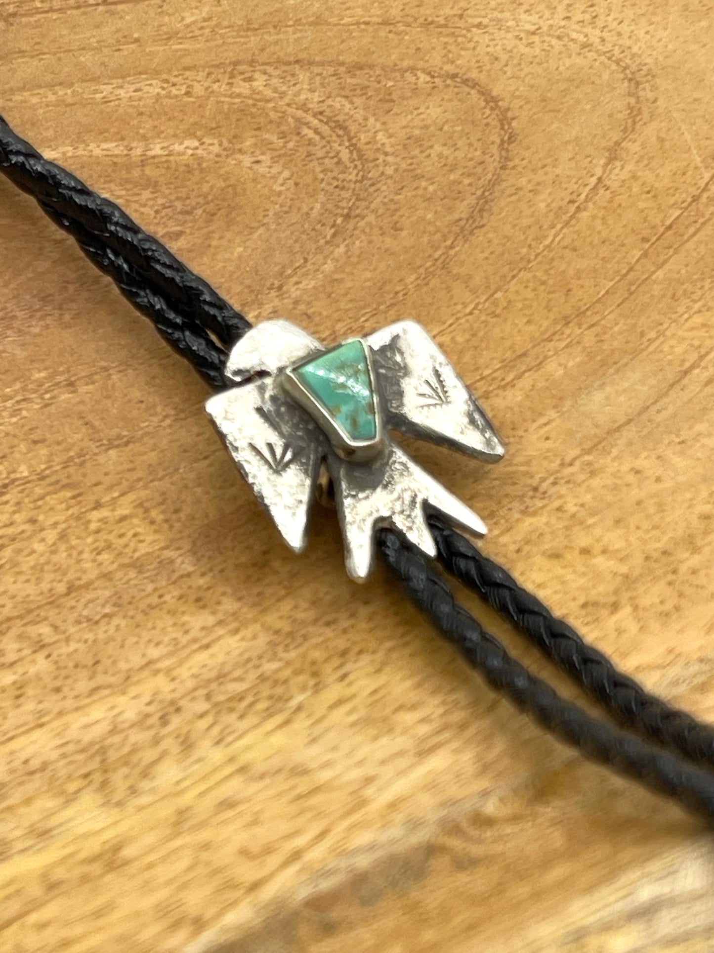 Thunderbird Double Wrap Bolo Tie by Jue Candelaria, Zuni