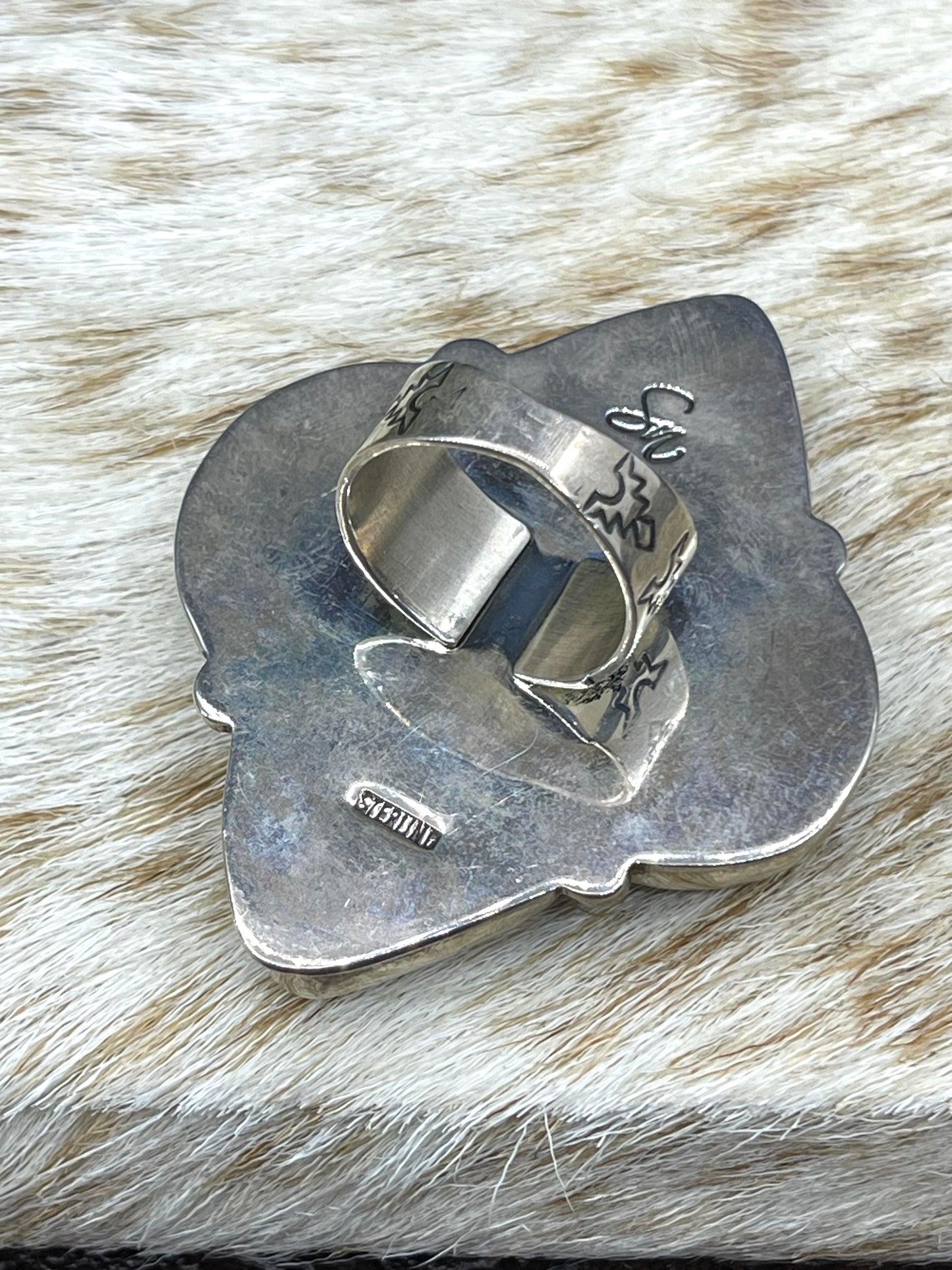 9.5 5 Stone White Buffalo Ring by Steven Nez, Navajo