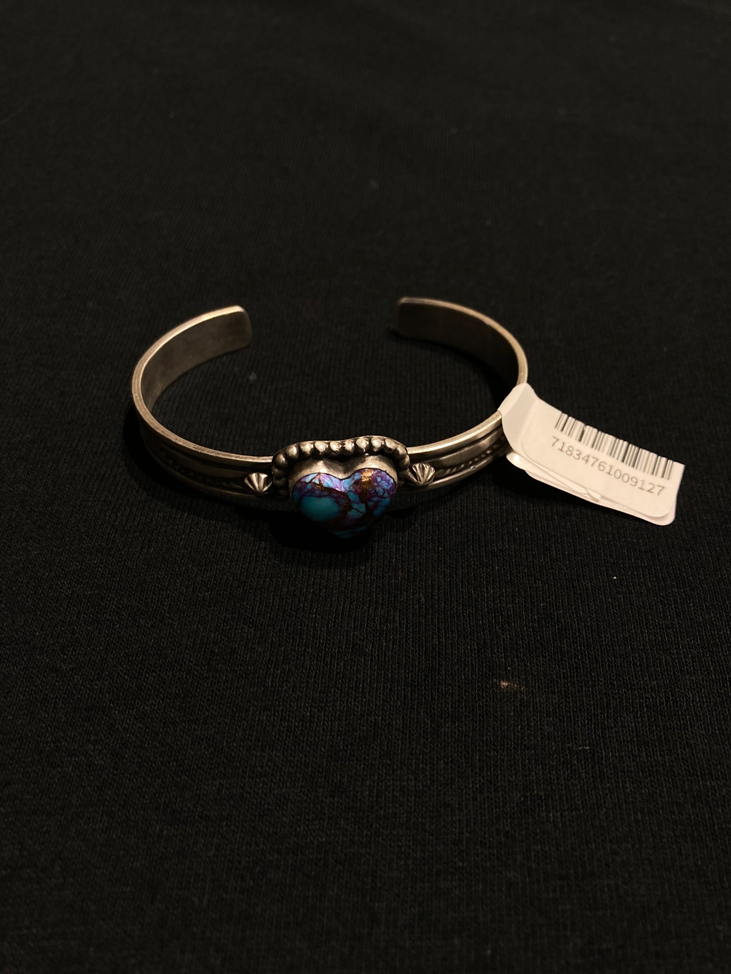 6"-7 1/4" Purple Mojave Heart Cuff by Rick Enriquez, Navajo