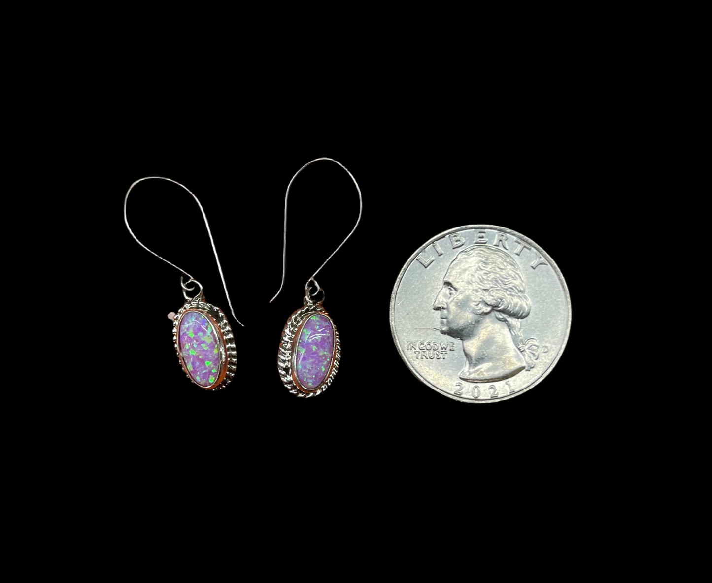 Dainty Purple Opal Dangle Earrings by Rosemary Saunders, Navajo