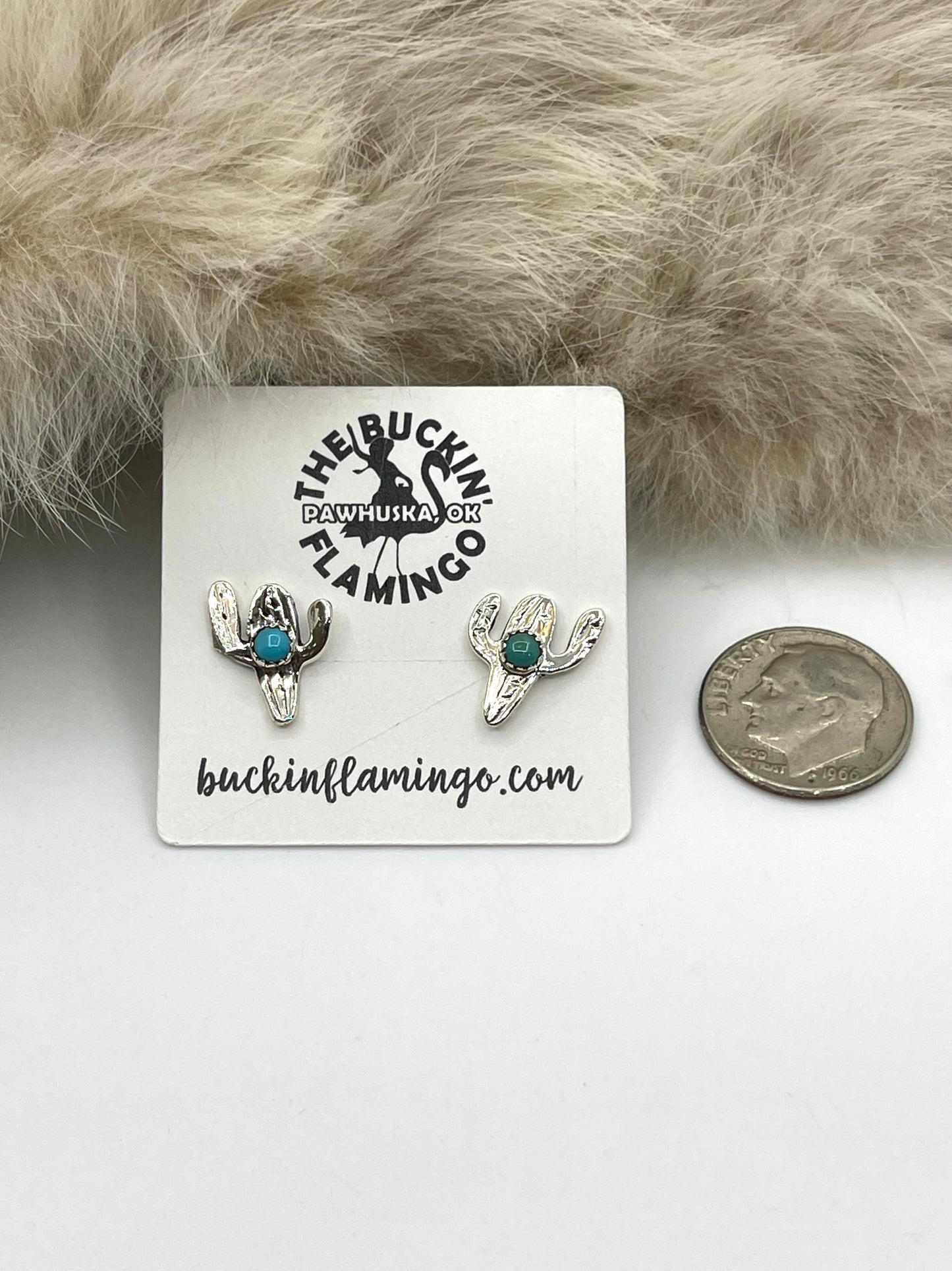 Dainty Cactus Post with Turquoise Earrings by Ryntanna Yazzie, Navajo