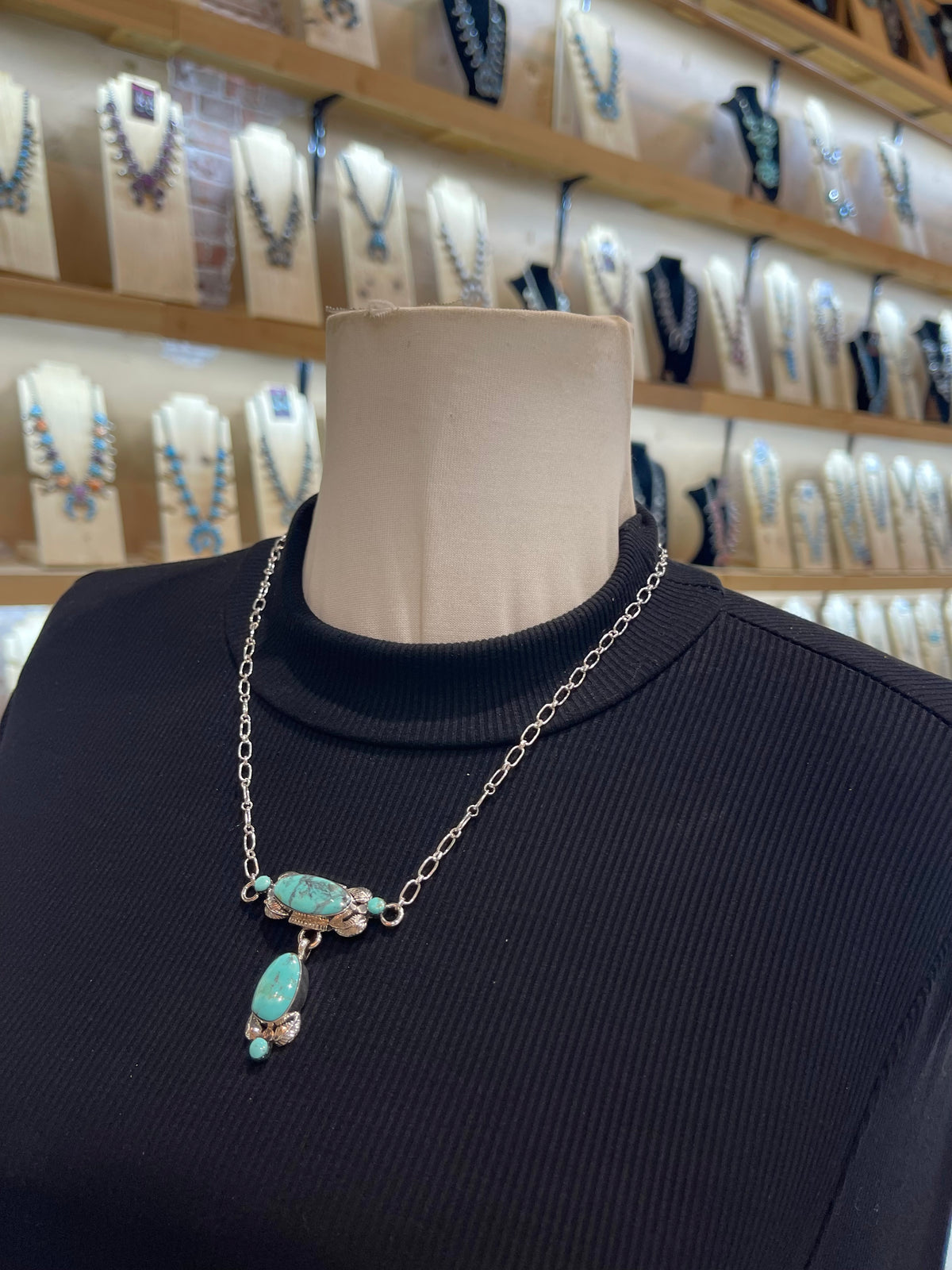 20” Kingman Turquoise 5 Stone Necklace by Gilbert Smith, Navajo