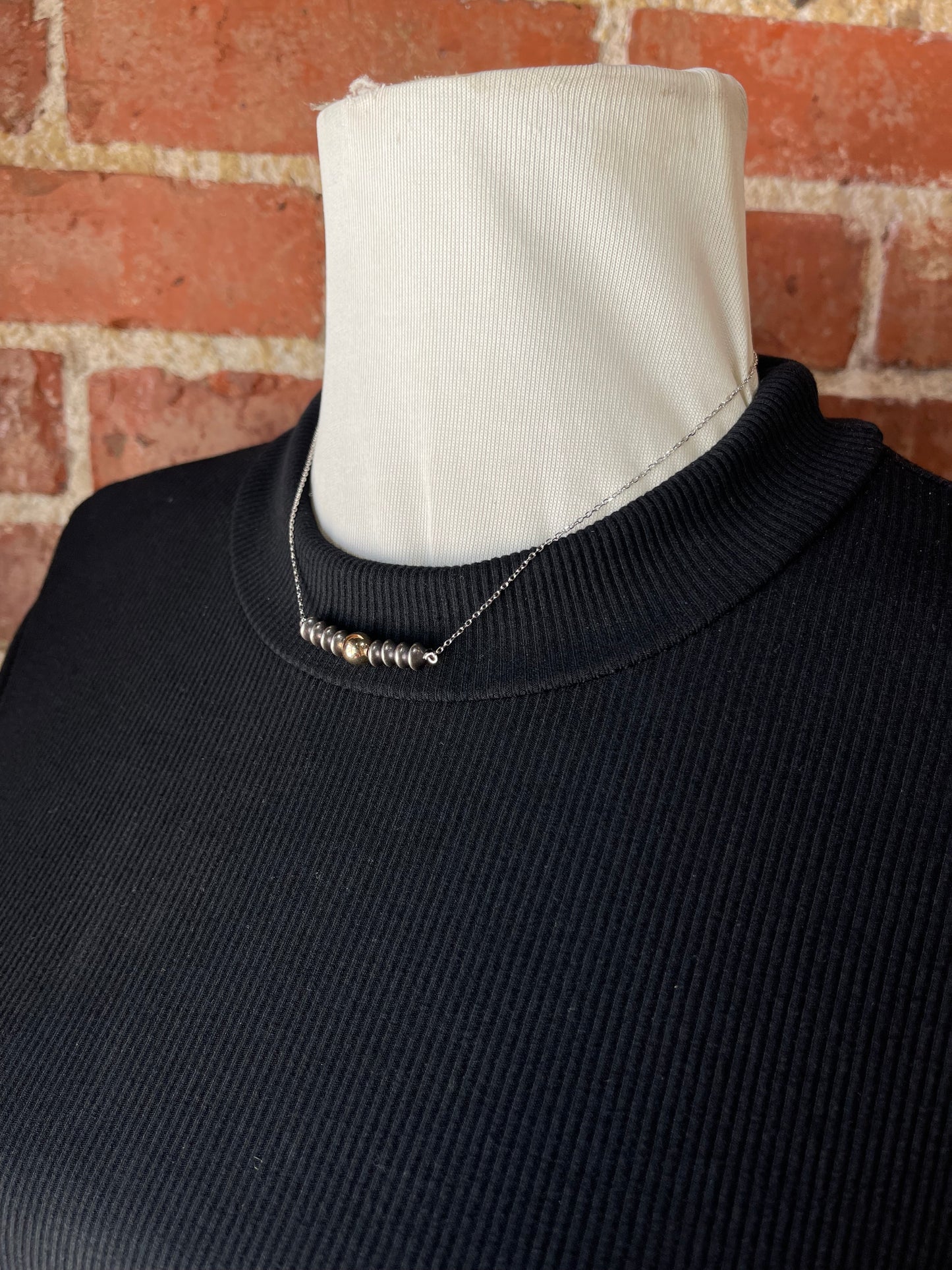 16" 7mm 14k Gold Filled Bead and 6mm Silver Disc Beaded Necklace