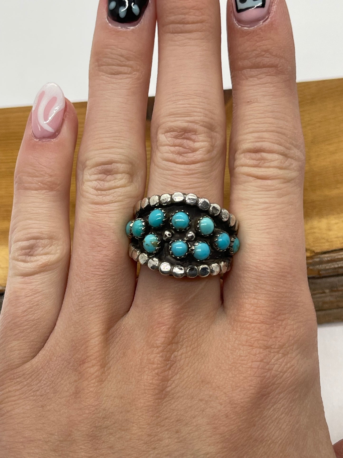9.0 10 Stone Turquoise Ring by Bobby Platero, Navajo