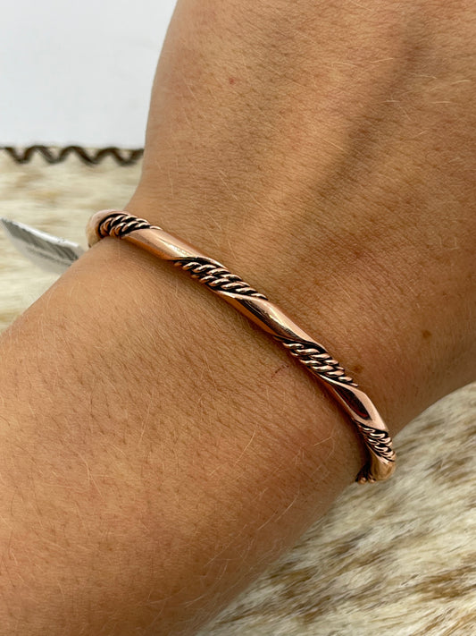 5 1/4"-6 1/2" Twisted Copper Wire Cuff by Elaine Tahe, Navajo