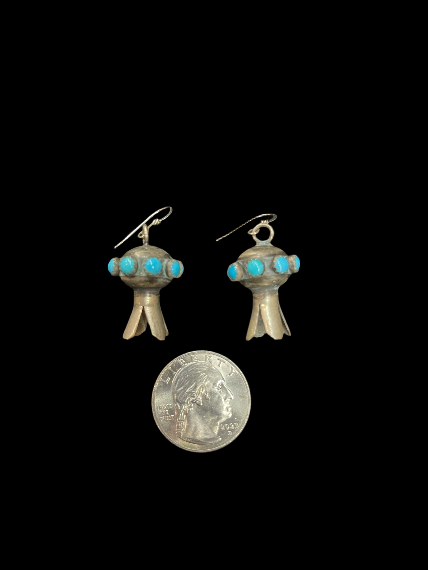 Sleeping Beauty Turquoise Shell Blossom Hook Dangle Earrings by Salina Warner, Navajo