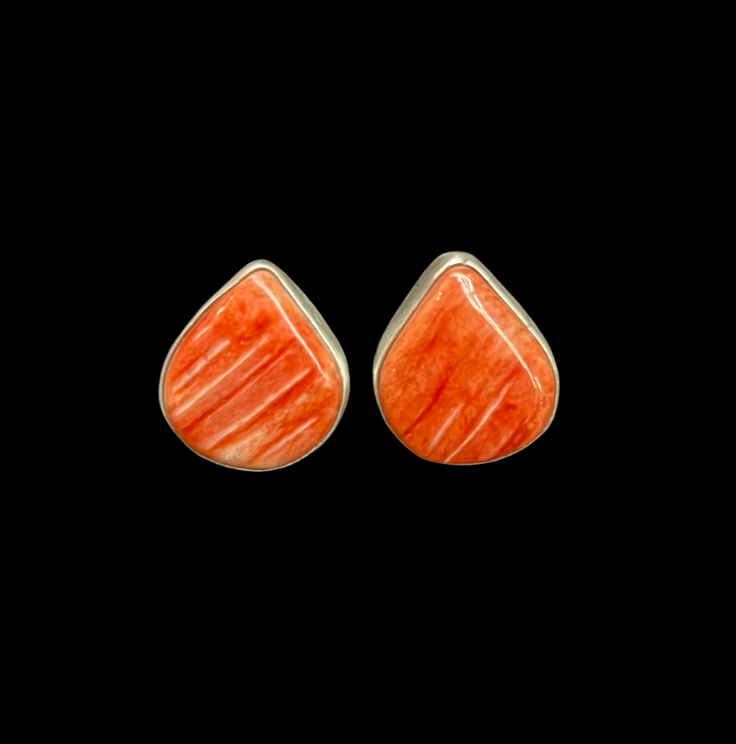 Red Spiny Oyster Shell Teardrop Post Earrings by Judith Dixon, Navajo