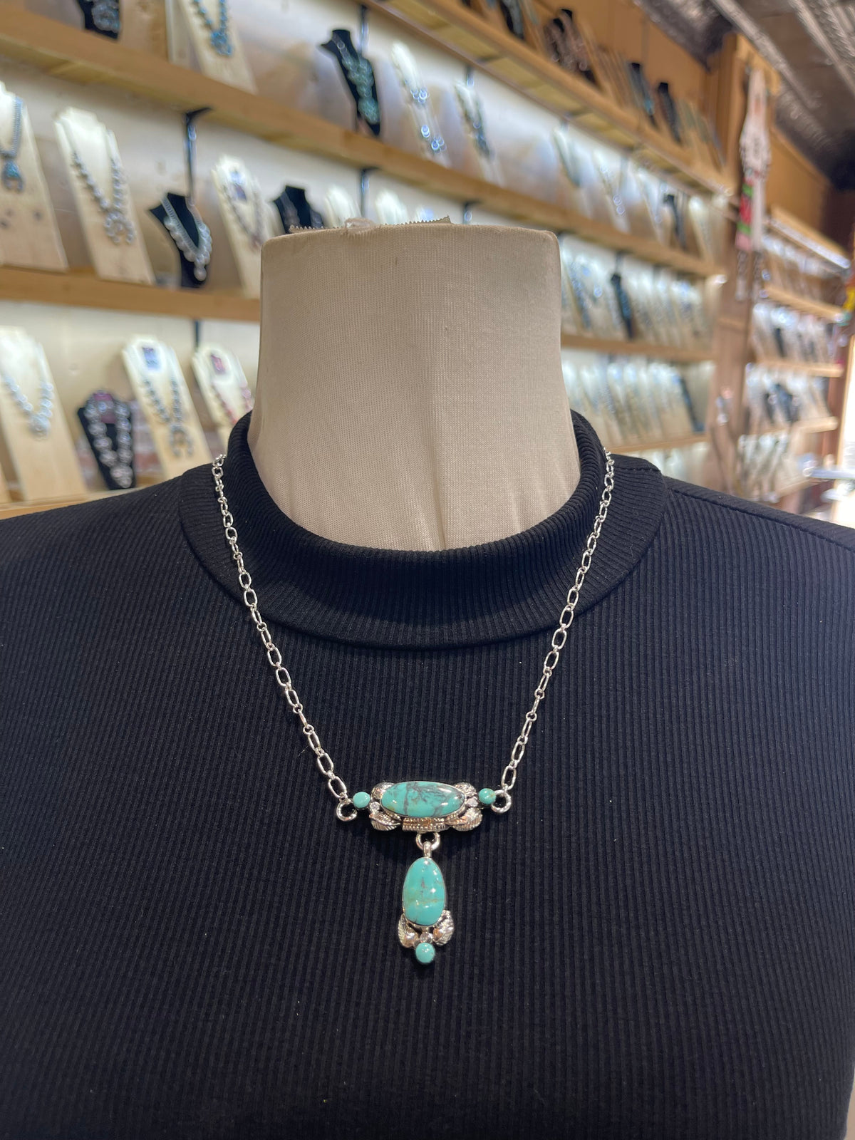 20” Kingman Turquoise 5 Stone Necklace by Gilbert Smith, Navajo