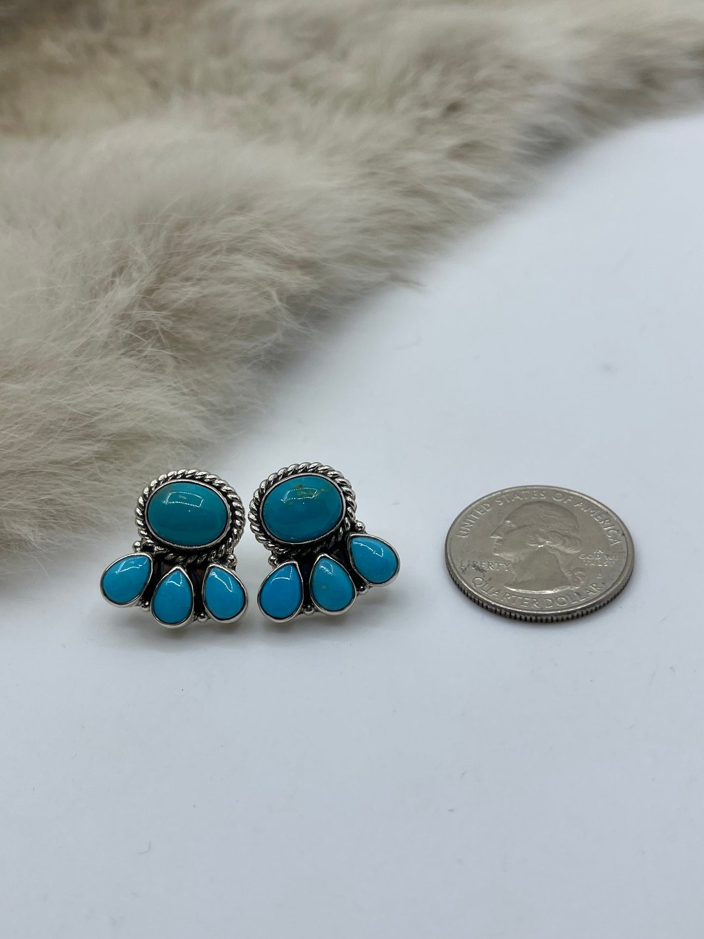 Turquoise Half Cluster Post Earring