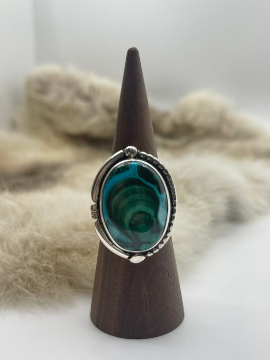 8.5 Malachite Chrysocolla Oval Ring
