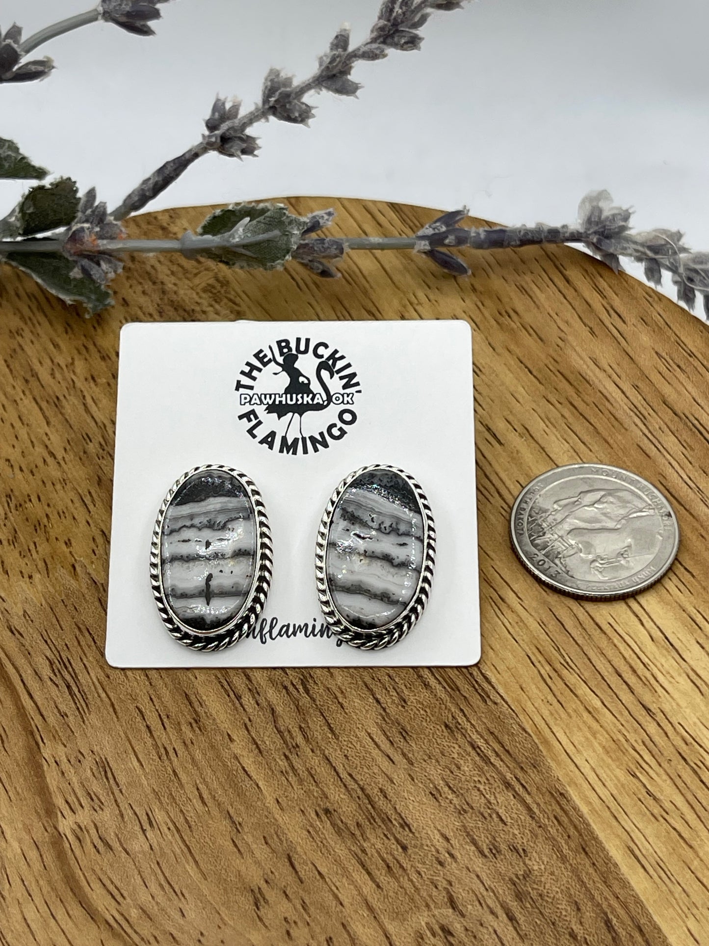 Dendrite Opal Agate Oval Post Earrings, Navajo
