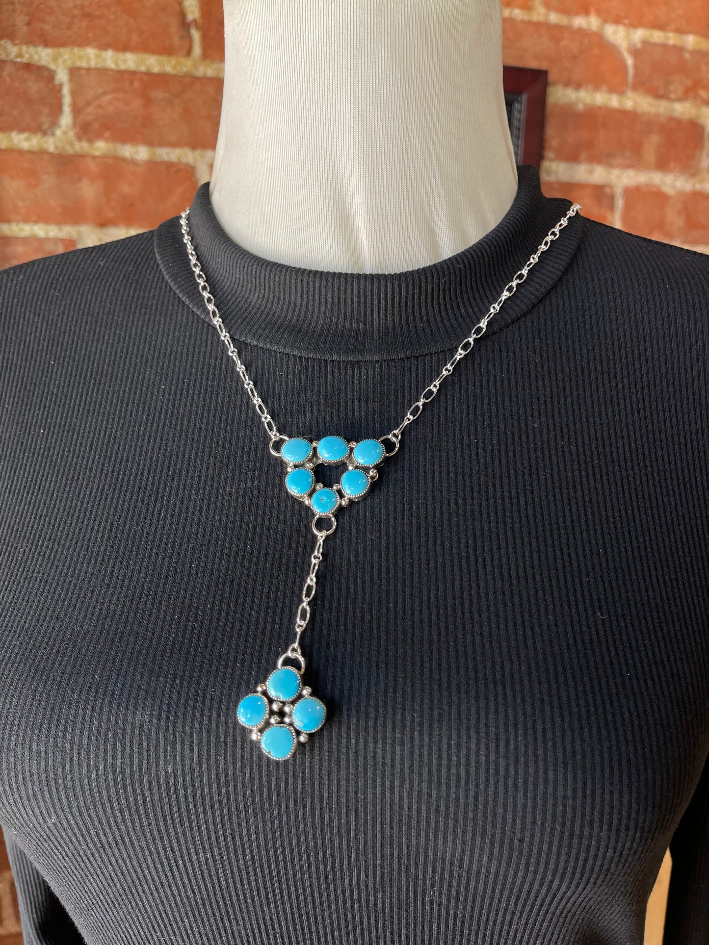 18"+3" Drop Blue Kingman Turquoise Infinity Lariat Necklace by Benny Yellowhorse, Navajo