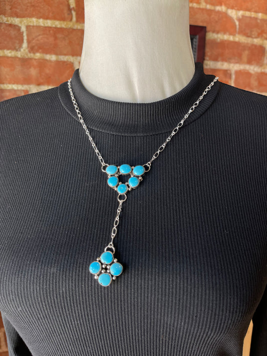 18"+3" Drop Blue Kingman Turquoise Infinity Lariat Necklace by Benny Yellowhorse, Navajo