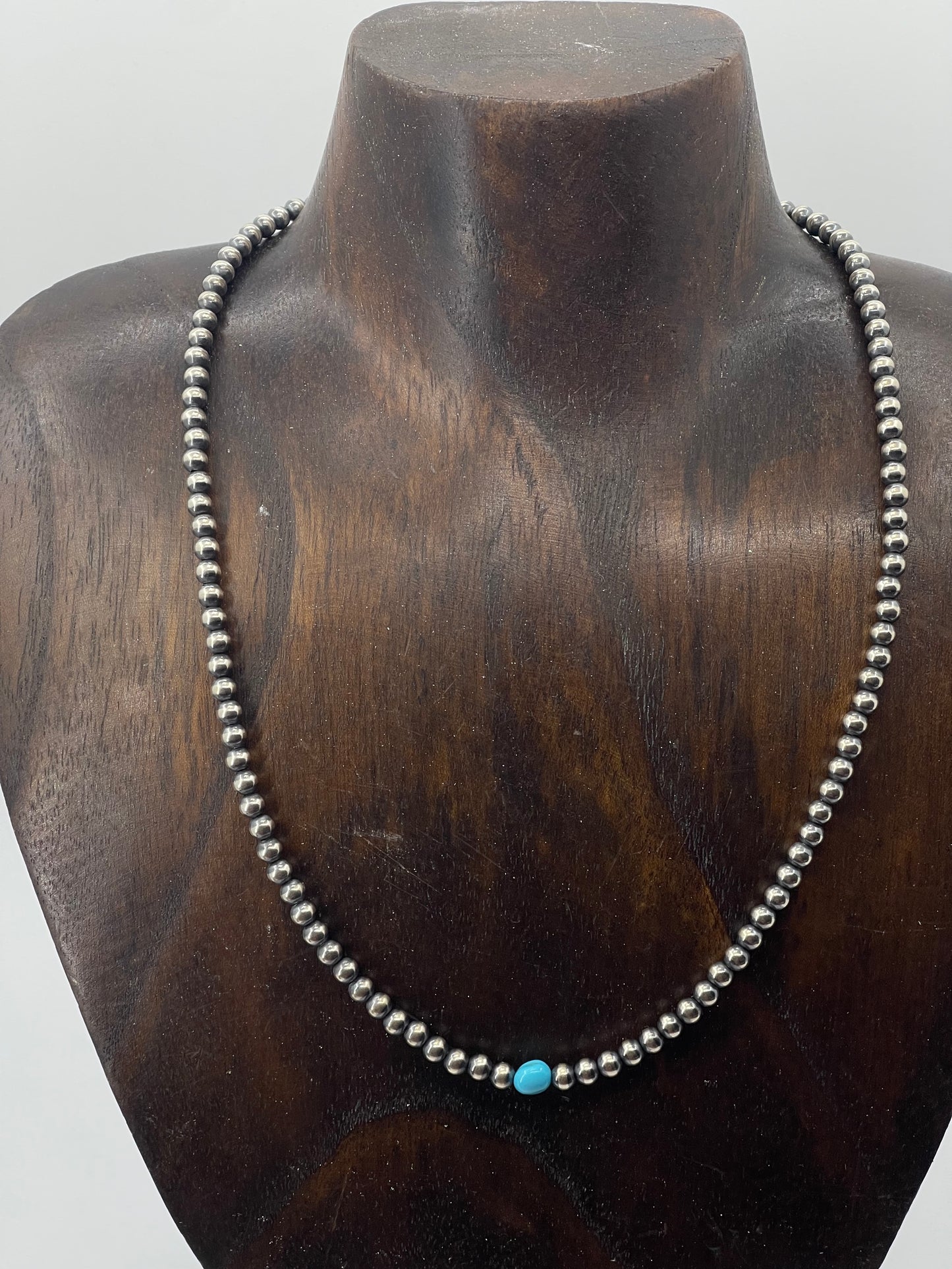 18" 4mm Navajo Pearls with Turquoise Stone