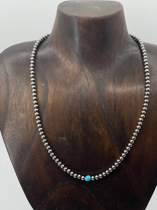 18" 4mm Navajo Pearls with Turquoise Stone