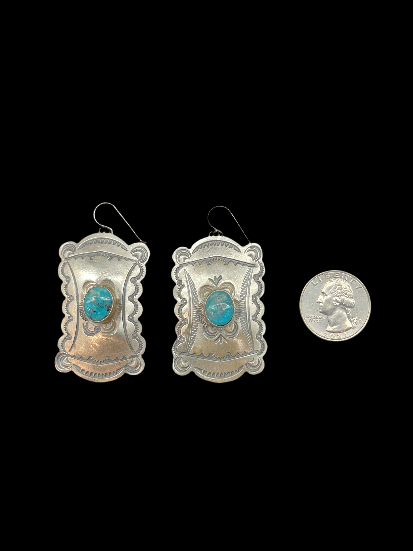 Turquoise Concho Dangle Earrings by Jeff Largo, Navajo