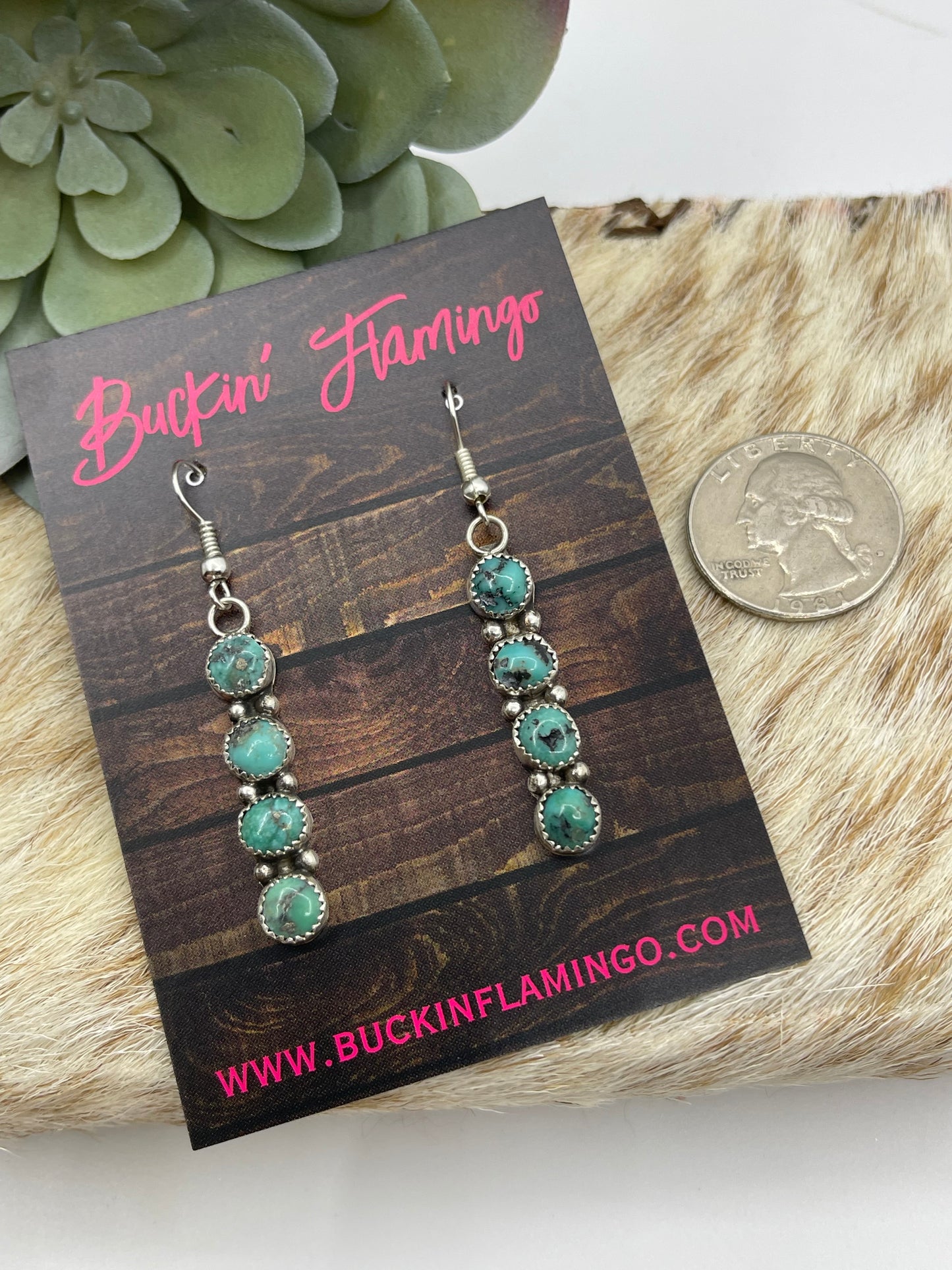 4 Stone Turquoise Dangle Earrings by Maxine Ramirez, Navajo