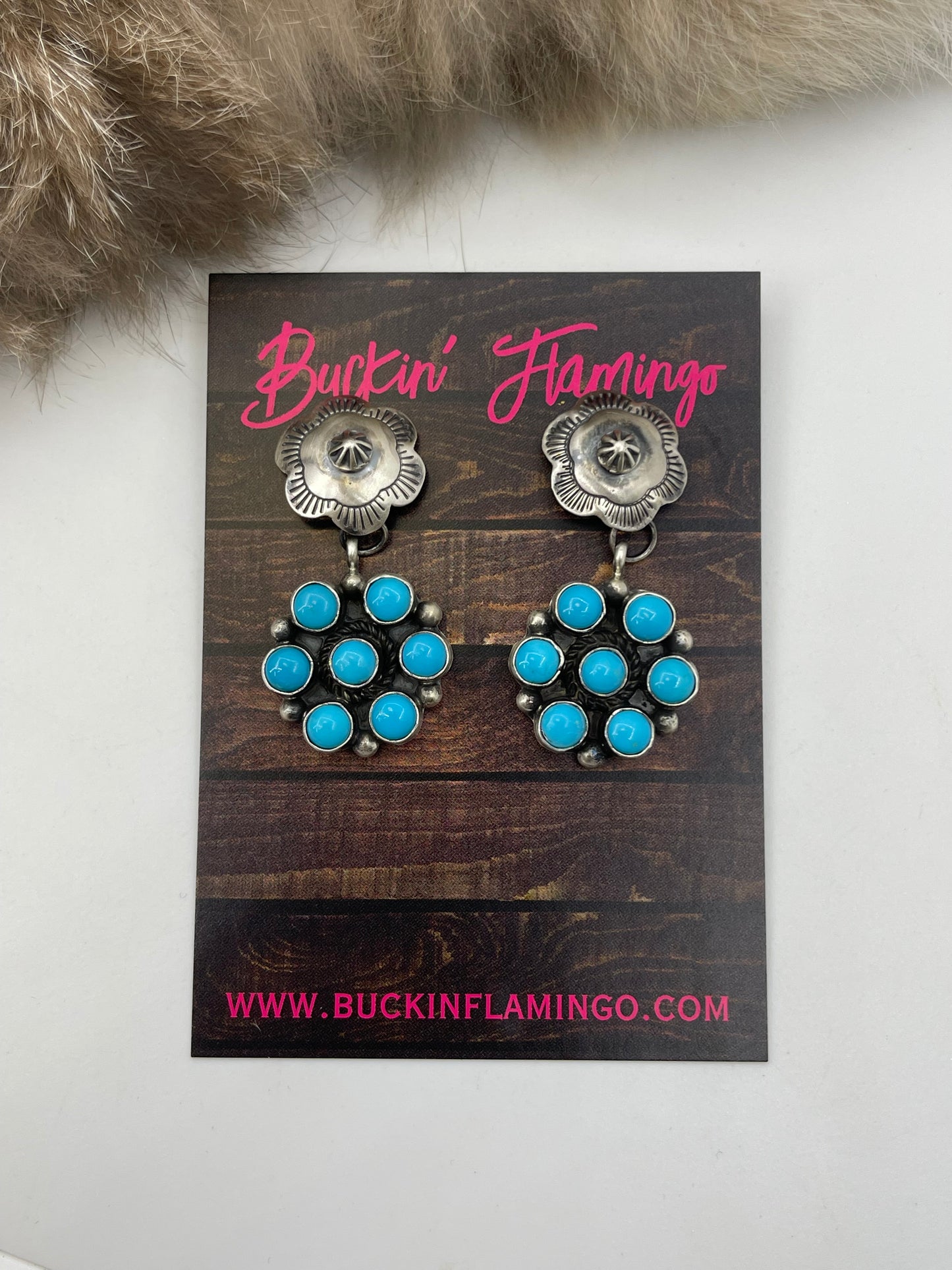 26" Blue Kingman Turquoise Squash Blossom & Earring Set by Kathlyn Yazzie, Navajo