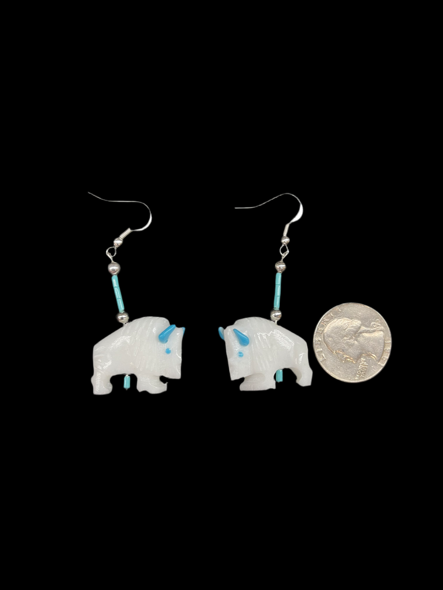 Buffalo Dangle Earrings by Todd Estate, Zuni