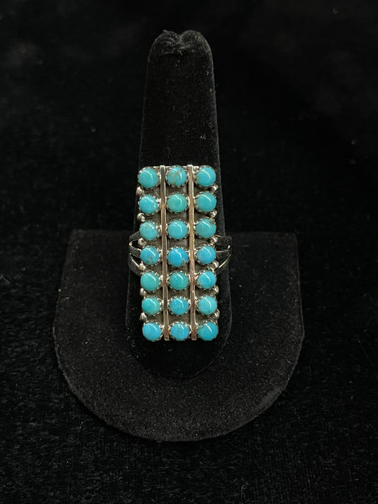 21 Stone Turquoise Ring by Kenny Lonjose, Zuni