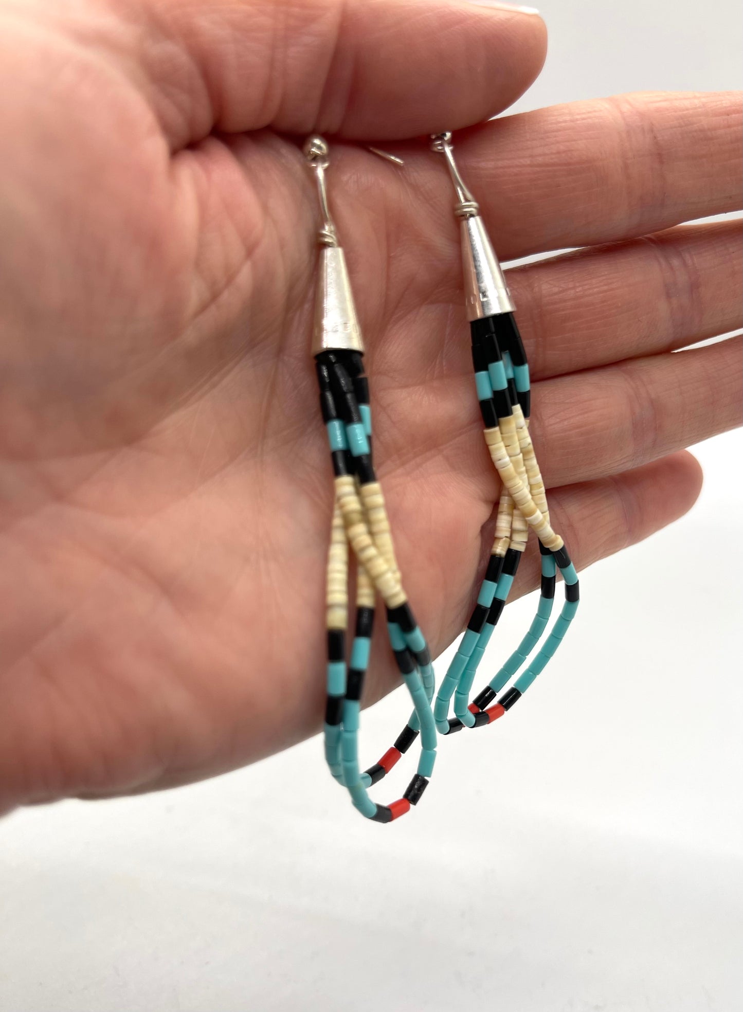 Colorful Beaded Teardrop Dangle Earrings by Paul Tenorio Sr, Santo Domingo